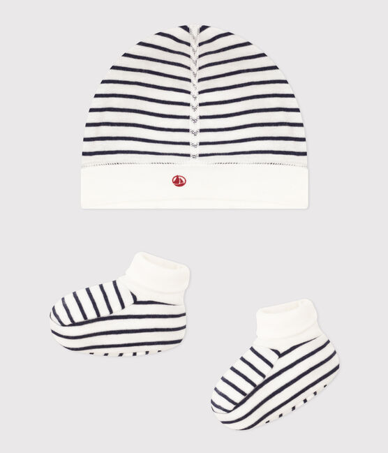 Set mit Mützchen und Babyschuhen mit Matrosenstreifen variante 1
