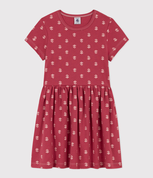 Gemustertes Kinderkleid aus Baumwolle f&uuml;r M&auml;dchen rosa/naturfarben