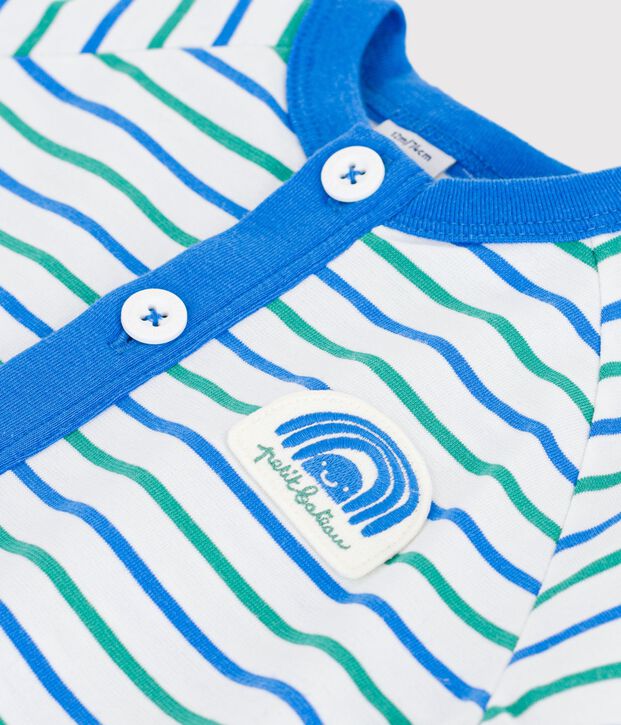 Baby-Kurzoverall aus Baumwolle mit Streifen weiss/vielfarbig