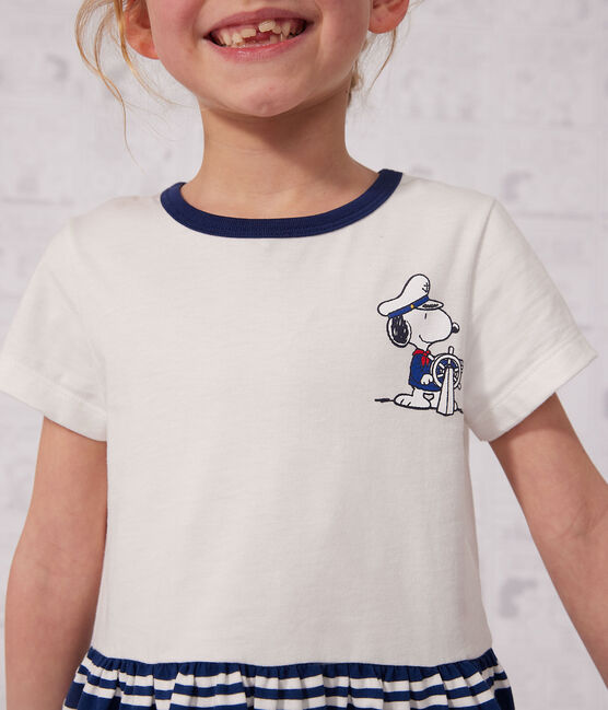 Kurzärmeliges Kinderkleid aus Baumwolle für Mädchen blau MEDIEVAL/weiss MARSHMALLOW