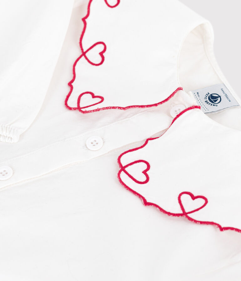 Lang&auml;rmelige Kinder-Bluse aus einfarbigem Baumwoll-Popeline weiss