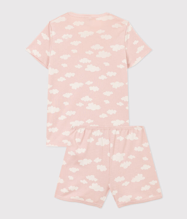 Kinder-Kurzpyjama aus Baumwolle mit Wolkenmotiv f&uuml;r M&auml;dchen rosa/weiss