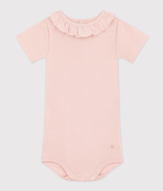 Kurz&auml;rmeliger Baby-Body aus Baumwolle mit R&uuml;schenkragen rosa