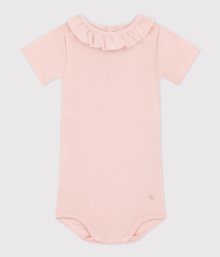 Kurz&auml;rmeliger Baby-Body aus Baumwolle mit R&uuml;schenkragen rosa