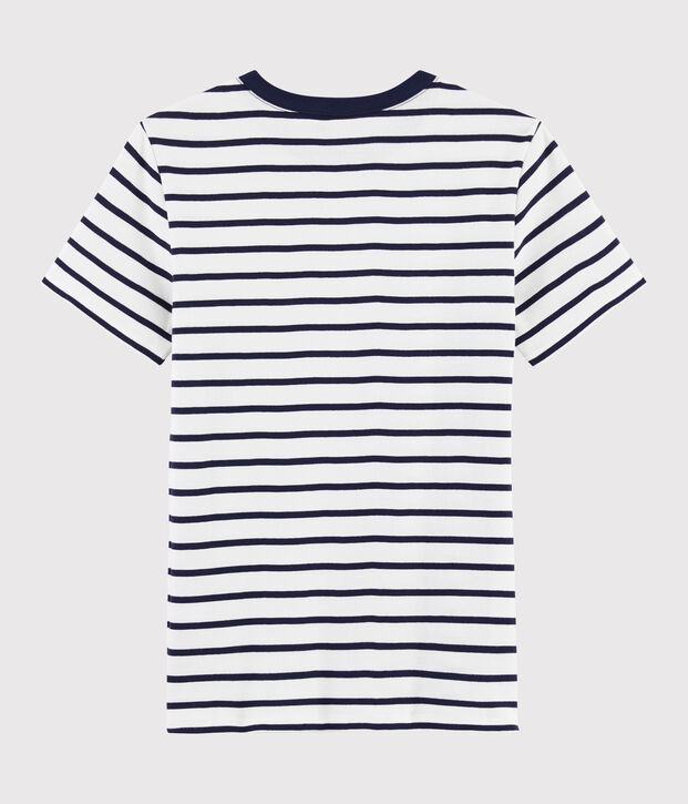 Damen-T-Shirt mit Rundhalsausschnitt weiss/blau