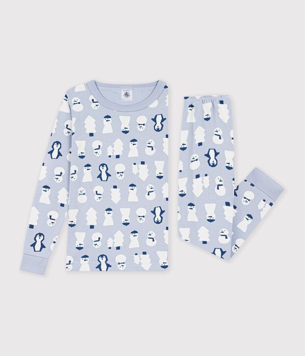 Eng anliegender Kinder-Pyjama aus gemusterter Baumwolle blau/vielfarbig