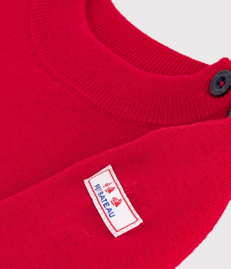 Baby-Pullover im Marine-Look aus einfarbiger Wollle und Baumwolle rot