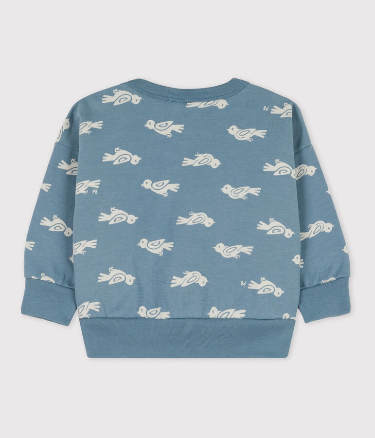 Baby-Sweatshirt aus Baumwolle mit Vogelmotiv blau/weiss