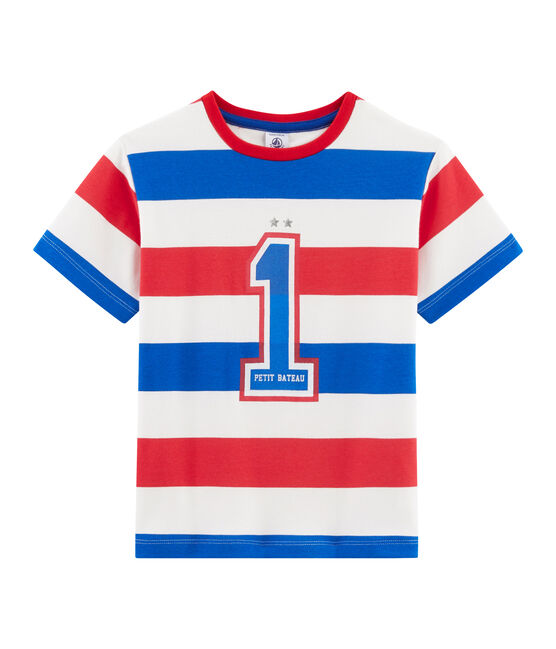 Kinder-T-Shirt für Jungen weiss MARSHMALLOW/rot PEPS/ SURF