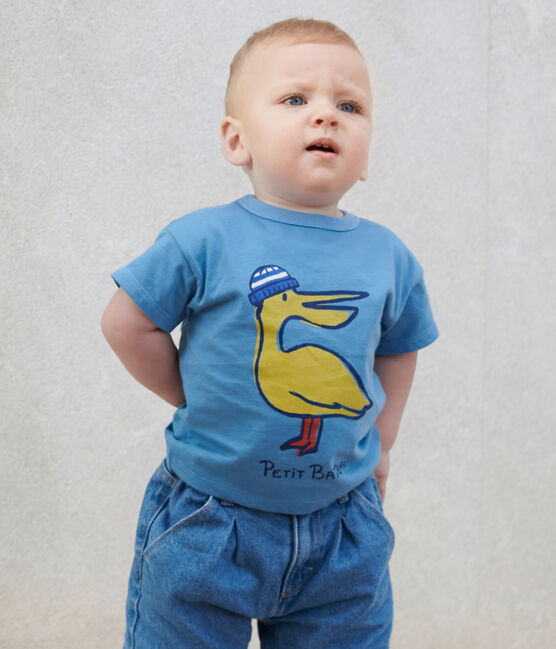 Kurzärmeliges Baby-T-Shirt aus einfarbiger Baumwolle blau ALASKA