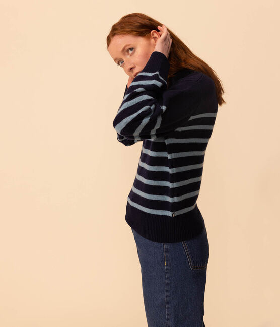 Damenpullover aus Wolle mit Matrosenmuster SMOKING/ AZUL