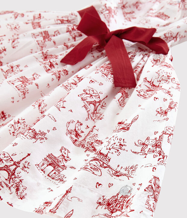 Kurz&auml;rmeliges Kinder-Kleid aus Popeline f&uuml;r M&auml;dchen weiss/rot