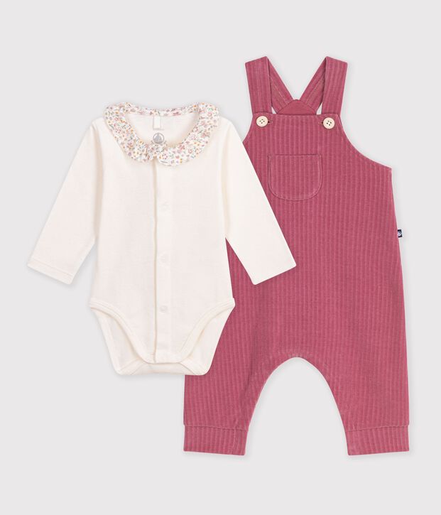 Ensemble salopette et body b&eacute;b&eacute; en coton avec col uni rosa/naturfarben