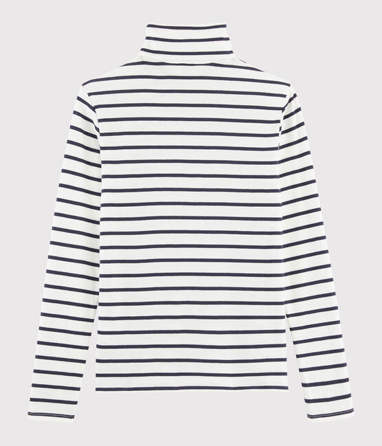 Rollkragenshirt aus gestreifter Baumwolle für Damen weiss MARSHMALLOW/blau SMOKING