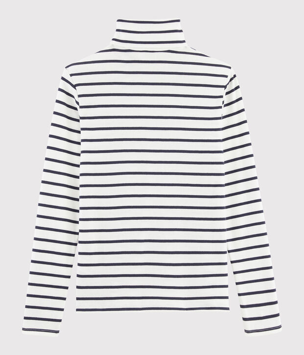 Rollkragenshirt aus gestreifter Baumwolle f&uuml;r Damen weiss/blau