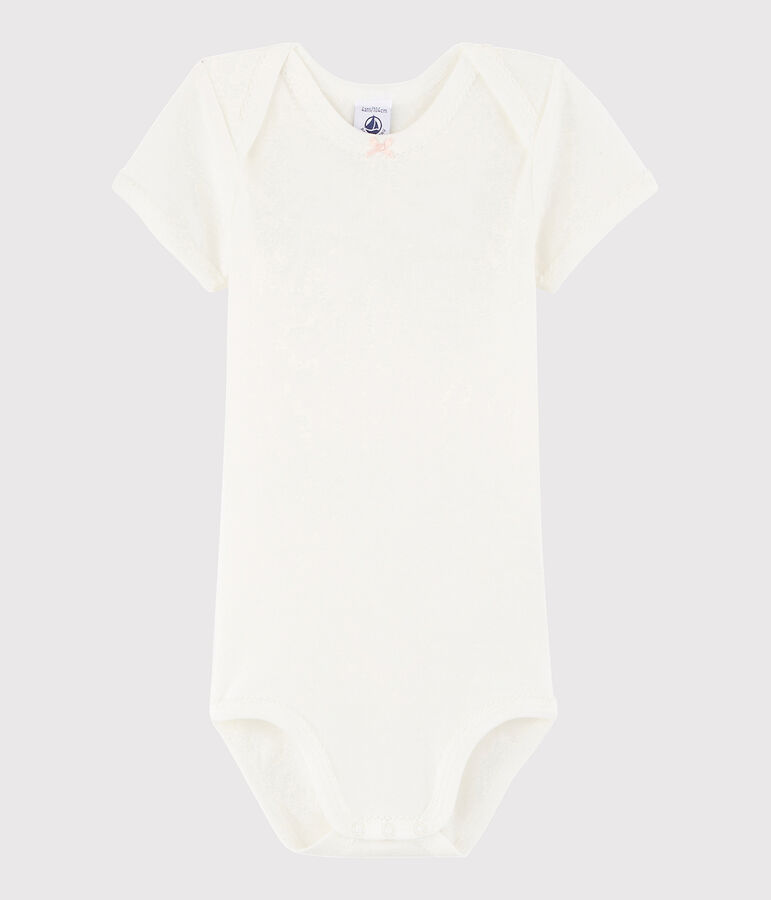Kurz&auml;rmeliger Baby-Body M&auml;dchen weiss MARSHMALLOW