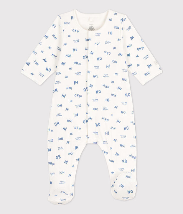 Baby-Bodyjama Heho aus Doppeljersey weiss/blau