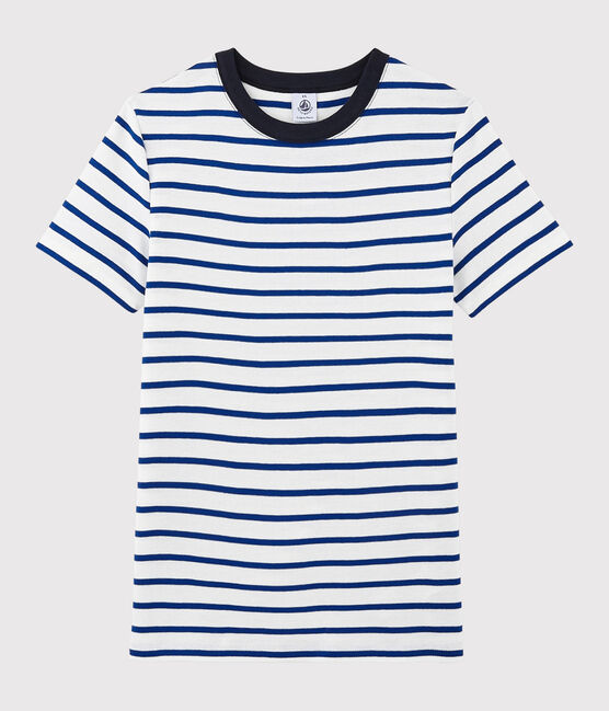 Damen-T-Shirt aus Baumwolle mit Rundhalsausschnitt weiss MARSHMALLOW/blau SURF