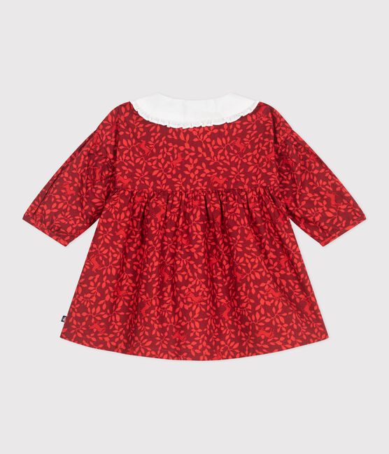 Langärmeliges Baby-Kleid aus Baumwolle mit Muster und besticktem Kragen rot AMARANTE/ TERKUIT