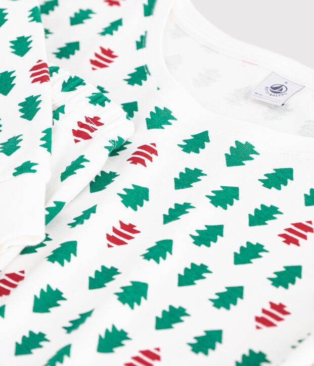 Damen-Pyjama aus Baumwolle mit Tannenbaum-Motiv weiss/vielfarbig