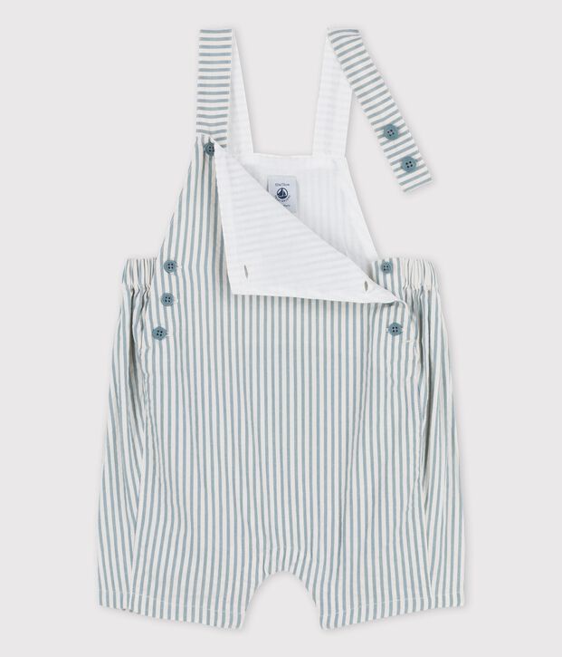 Kurze Baby-Latzhose aus Seersucker gr&uuml;n/weiss