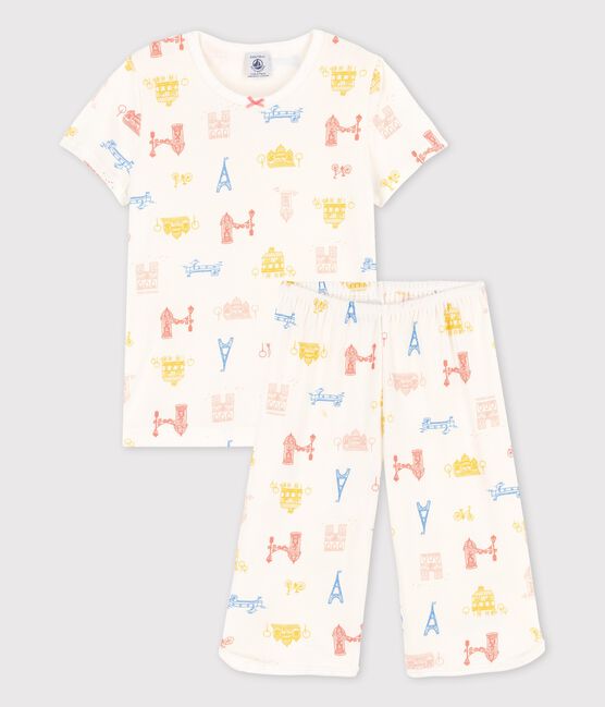 Kinder-Kurzpyjama Paris aus Baumwolle für Mädchen weiss MARSHMALLOW/weiss MULTICO