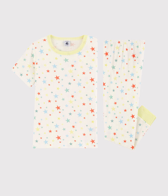 Kinderpyjama aus Bio-Baumwolle mit bunten Sternen für Jungen weiss MARSHMALLOW/weiss MULTICO