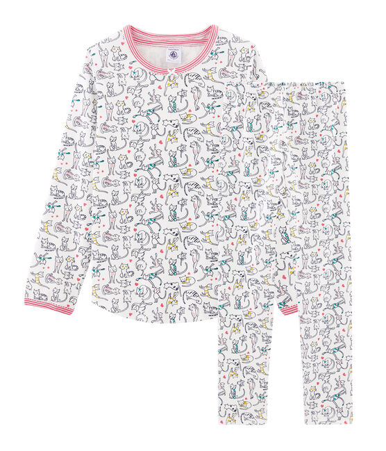 Rippstrick-Pyjama für Mädchen weiss MARSHMALLOW/weiss MULTICO