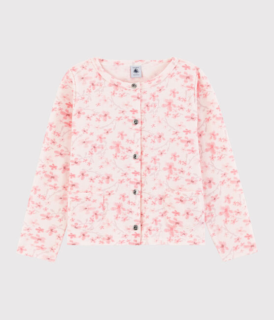 Kinder-Cardigan aus Jersey-Pikee für Mädchen rosa FLEUR/weiss MULTICO