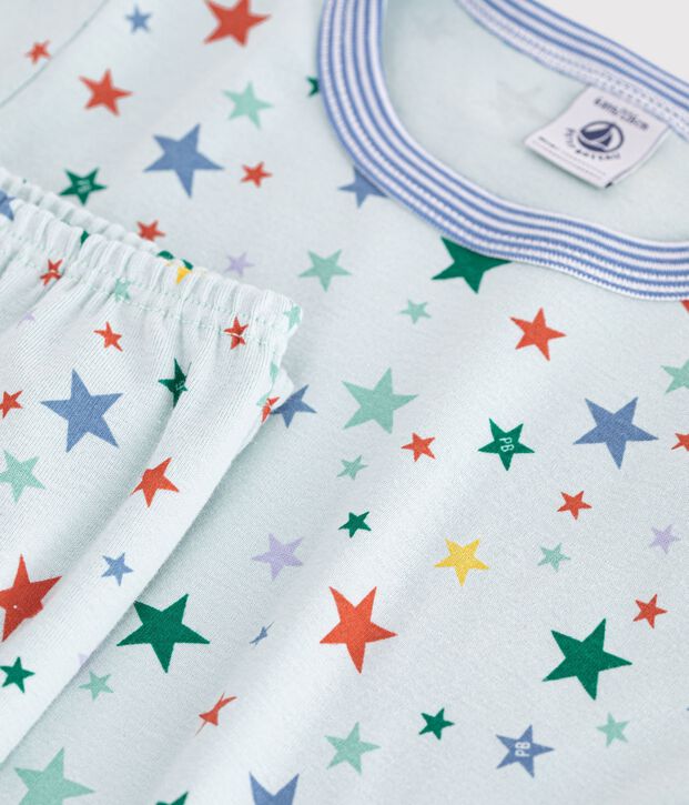 Kurz&auml;rmeliger Kinder-Pyjama mit langen Beinen aus gemusterter Baumwolle blau/vielfarbig