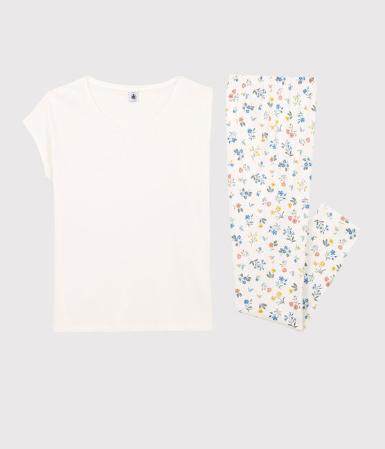 Ärmelloser Kinderpyjama aus Baumwolle für Mädchen weiss MARSHMALLOW/weiss MULTICO