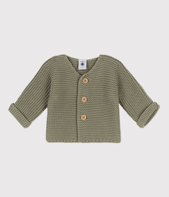 Baby-Cardigan kraus rechts gestrickt aus Baumwolle grün MARECAGE