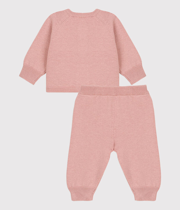 Zweiteiliges Baby-Set aus Woll- und Baumwoll-Strick rosa