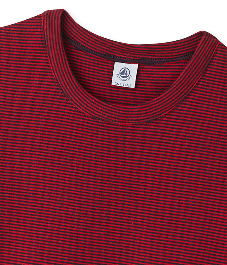 Damen-T-Shirt mit Milleraies-Ringelmuster blau SMOKING/rot MARS