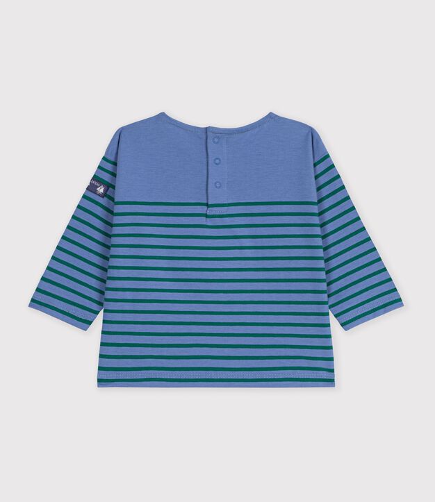 Lang&auml;rmeliges Baby T-Shirt aus Baumwolle mit Streifen. blau/gr&uuml;n