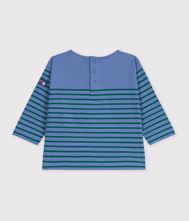 Lang&auml;rmeliges Baby T-Shirt aus Baumwolle mit Streifen. blau/gr&uuml;n