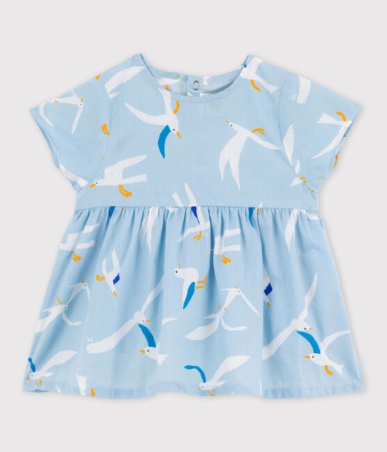 Kurzärmelige Baby-Bluse aus Popeline für Mädchen blau JASMIN/weiss MULTICO