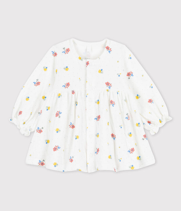 Babykleid aus Bio-Doppeljersey mit Blumenmuster. weiss/vielfarbig