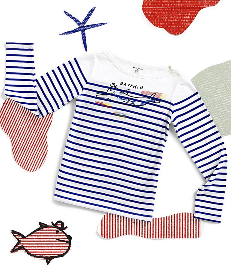 T-Shirt mit Marinestreifen f&uuml;r Damen Serge Bloch weiss/blau