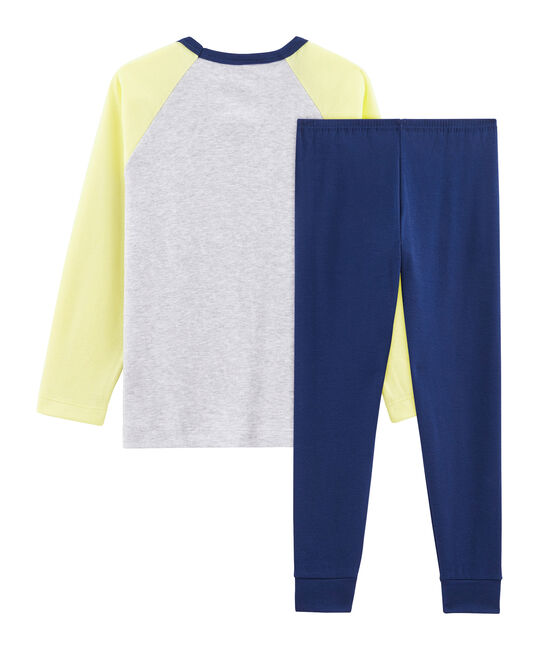 Rippstrick-Pyjama für kleine Jungen blau MEDIEVAL/weiss MULTICO