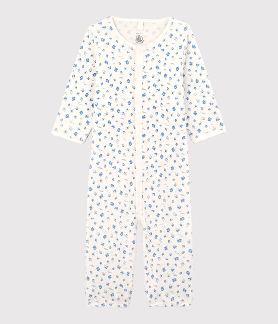 Baby-Kombi-Overall aus Bio-Baumwolle mit Kirschen-Motiv weiss MARSHMALLOW/blau COOL