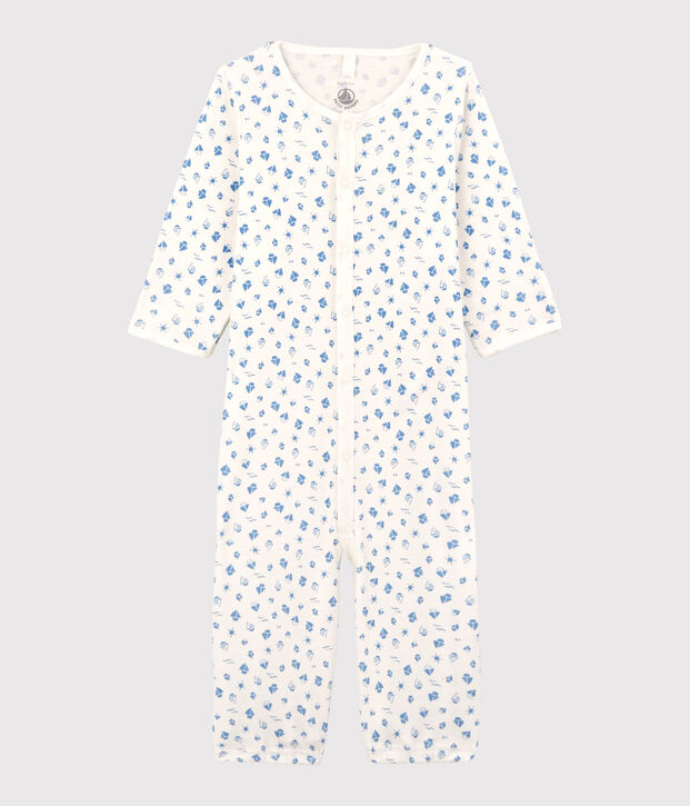 Baby-Kombi-Overall aus Bio-Baumwolle mit Kirschen-Motiv weiss/blau