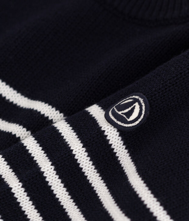 Kinder-Matrosenpullover aus Wolle und Baumwolle mit Streifen blau/weiss