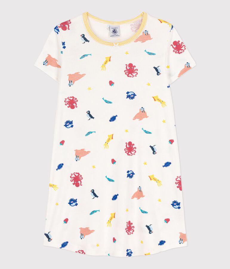 Phosphoreszierendes Nachthemd aus Baumwolle f&uuml;r M&auml;dchen weiss/vielfarbig
