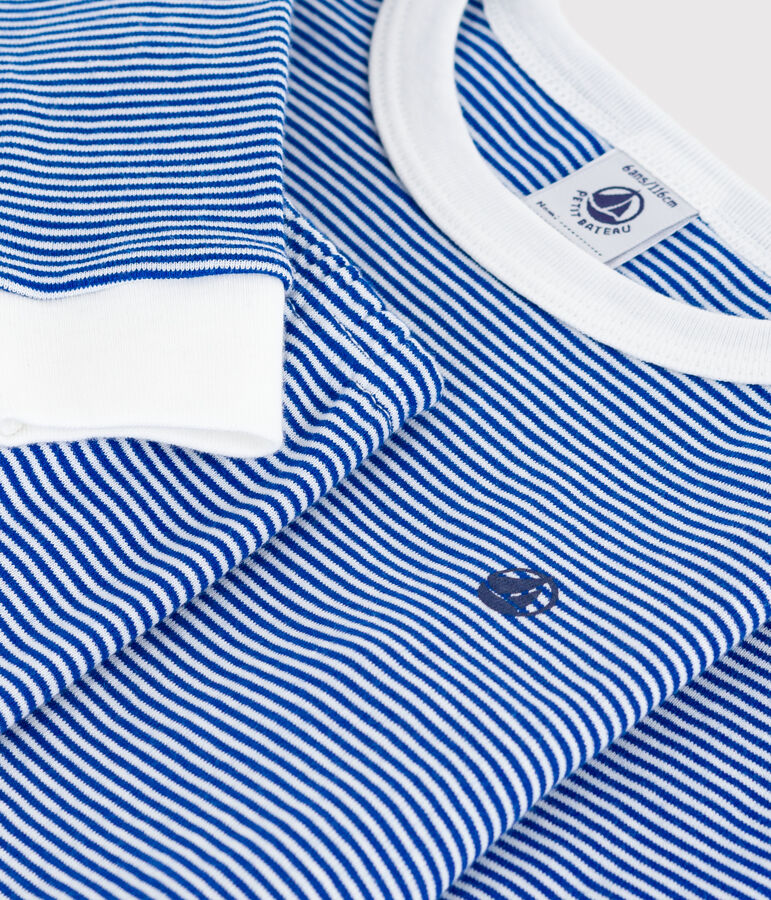 Kinder-Pyjama aus Baumwolle mit eng anliegenden Beinen und Streifen blau/weiss