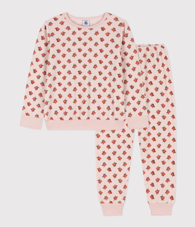 Kinderpyjama aus Nicki mit Blumenmotiv f&uuml;r M&auml;dchen rosa/vielfarbig