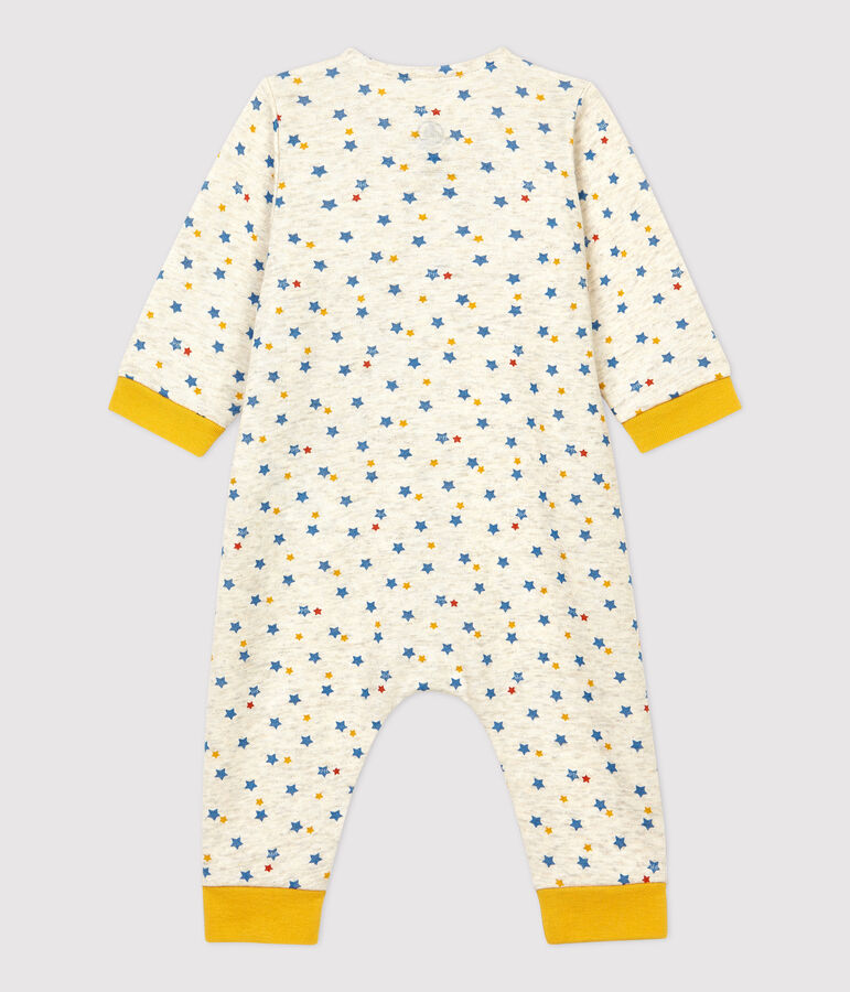 Langer Baby-Overall aus Wolle/Bio-Baumwolle mit farbigem Sternenmuster beige/vielfarbig