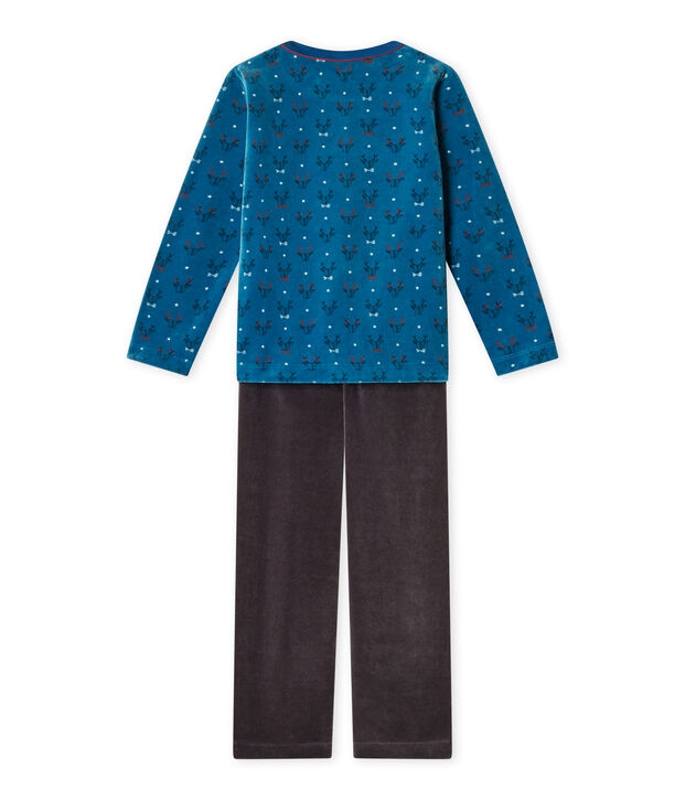 Jungen-Schlafanzug aus Velours-Frottier grau/gr&uuml;n/vielfarbig