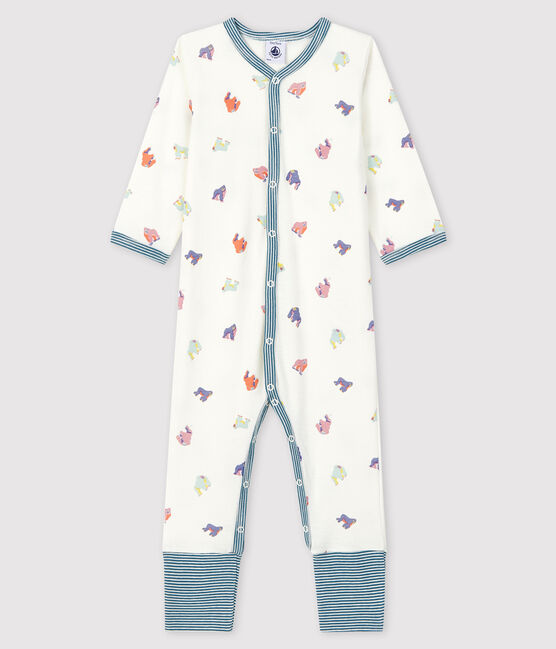 Baby-Strampler ohne Fuß aus Rippstrick mit Gorilla-Druck weiss MARSHMALLOW/weiss MULTICO