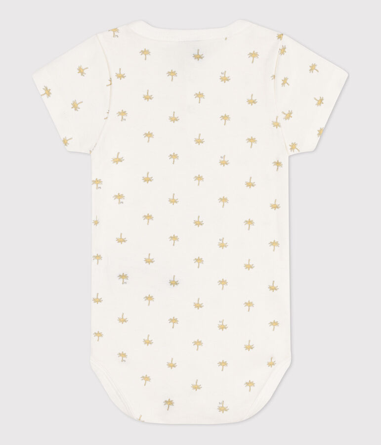 Kurz&auml;rmeliger Baby-Body aus Baumwolle mit Palmenmotiv weiss MARSHMALLOW/weiss MULTICO